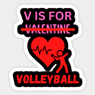 V is for Volleyball, Funny Valentine Heart Volleyball Sticker